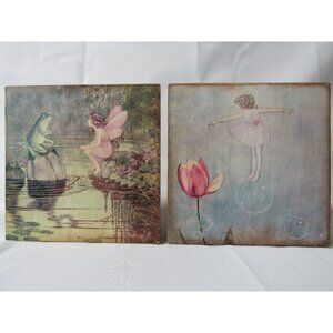 Frogs & Fairy on Bubble Ida Rentoul Outhwaite Vintage art work Print on Wood